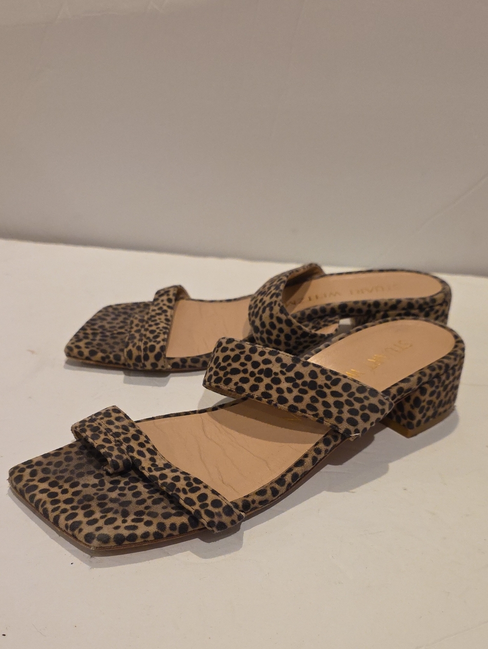 Stuart Weitzman Leopard Print Block Heel Sandals Square Toe Trendy Size 9 Shoes - Picture 2 of 9